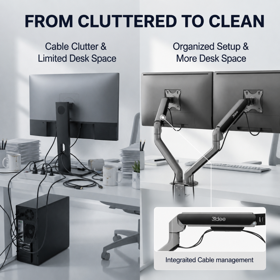 3IDEE Flexi-Lite Dual Monitor Arm - 2 Monitors - [17-32" / up to 9kg per arm] - Stepless Height Adjustment